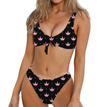 Pink Crown Pattern Print Front Bow Tie Bikini