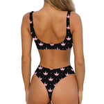 Pink Crown Pattern Print Front Bow Tie Bikini
