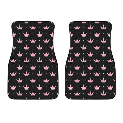 Pink Crown Pattern Print Front Car Floor Mats