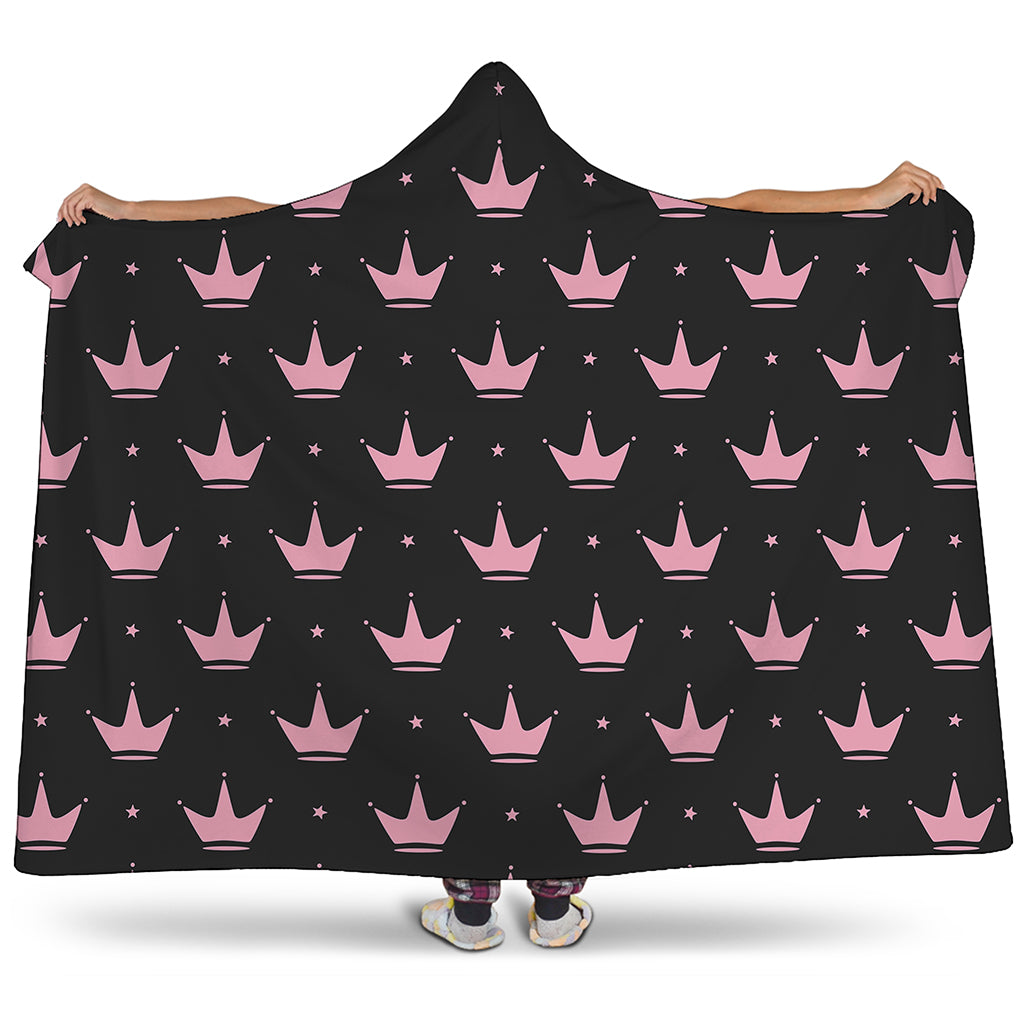 Pink Crown Pattern Print Hooded Blanket