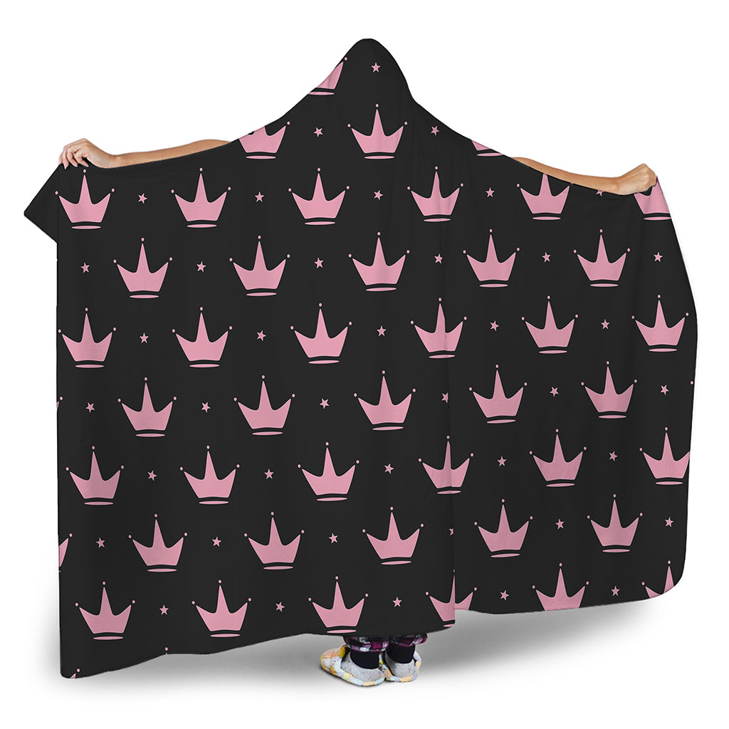 Pink Crown Pattern Print Hooded Blanket