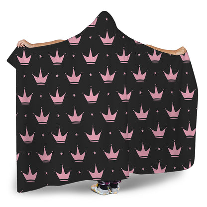 Pink Crown Pattern Print Hooded Blanket