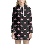 Pink Crown Pattern Print Hoodie Dress