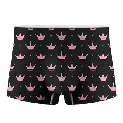 Pink Crown Pattern Print Men's Boxer Briefs