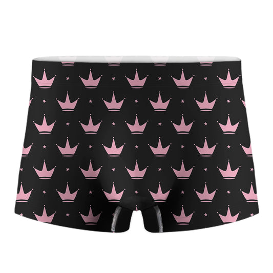 Pink Crown Pattern Print Men's Boxer Briefs