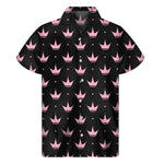 Pink Crown Pattern Print Men's Short Sleeve Shirt