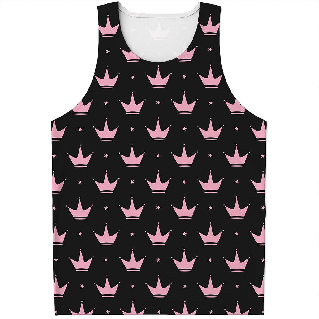 Pink Crown Pattern Print Men's Tank Top