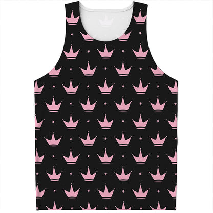 Pink Crown Pattern Print Men's Tank Top
