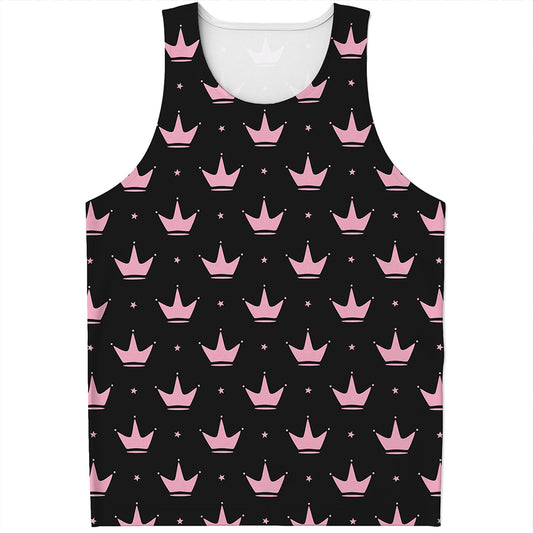 Pink Crown Pattern Print Men's Tank Top