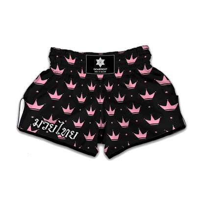 Pink Crown Pattern Print Muay Thai Boxing Shorts