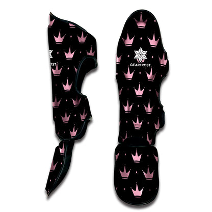 Pink Crown Pattern Print Muay Thai Shin Guard