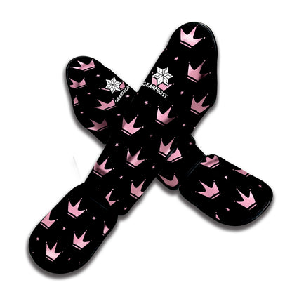 Pink Crown Pattern Print Muay Thai Shin Guard