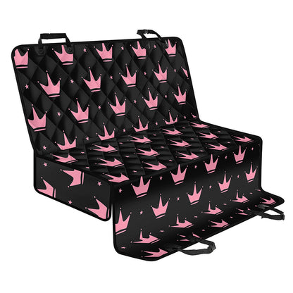 Pink Crown Pattern Print Pet Car Back Seat Cover