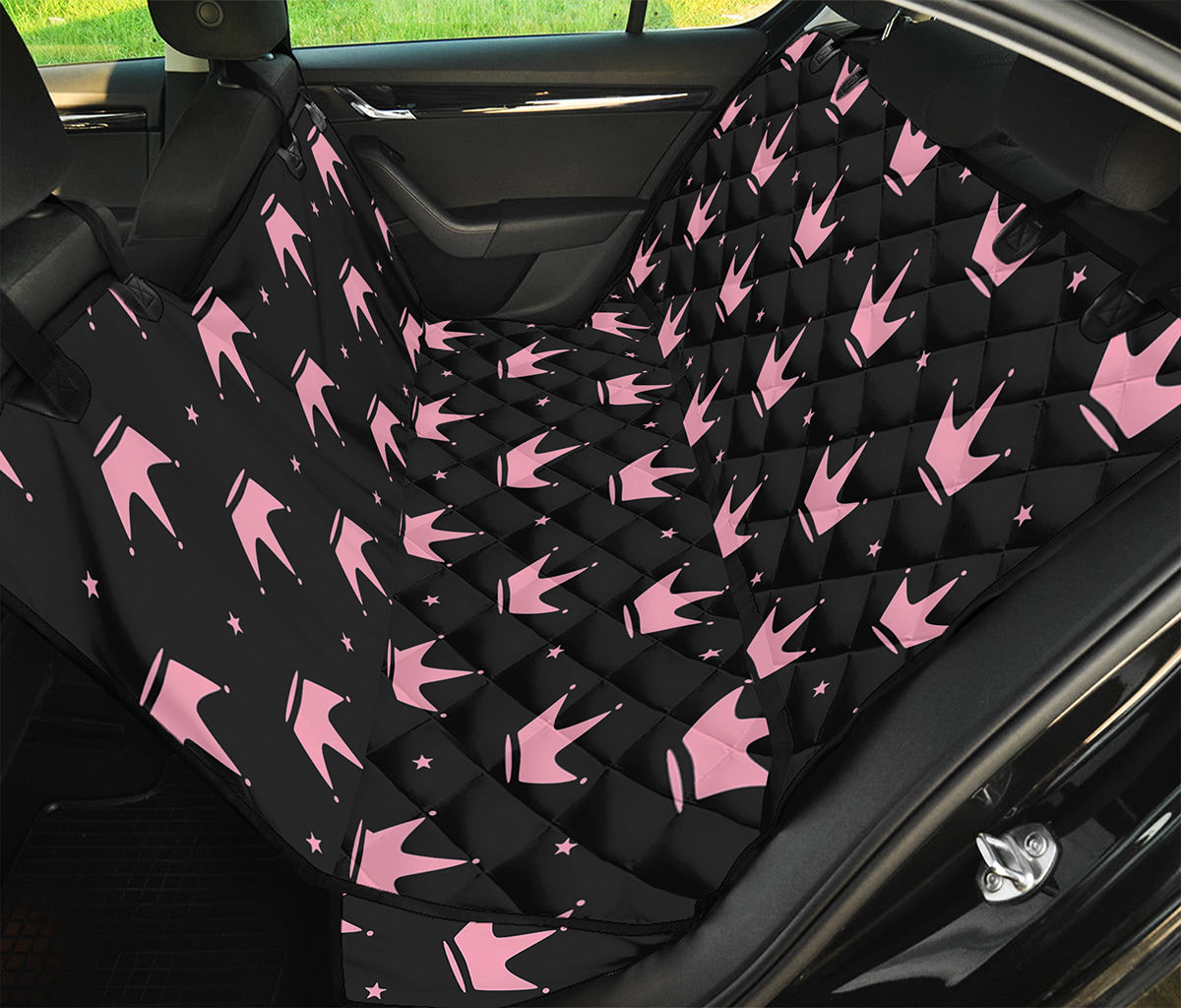 Pink Crown Pattern Print Pet Car Back Seat Cover