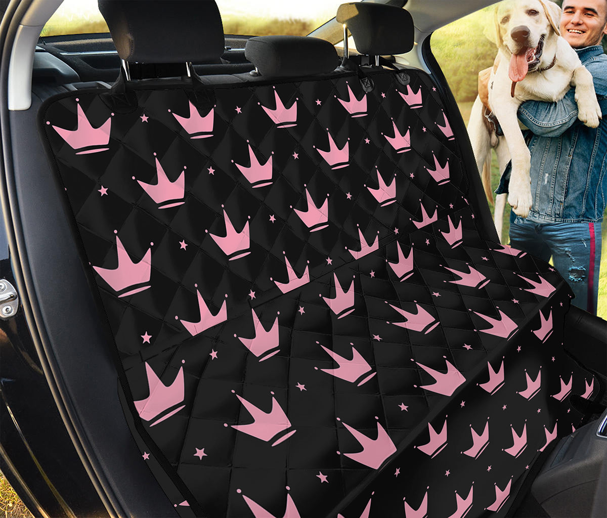 Pink Crown Pattern Print Pet Car Back Seat Cover