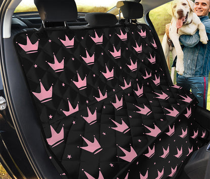 Pink Crown Pattern Print Pet Car Back Seat Cover