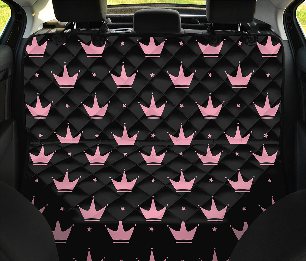 Pink Crown Pattern Print Pet Car Back Seat Cover