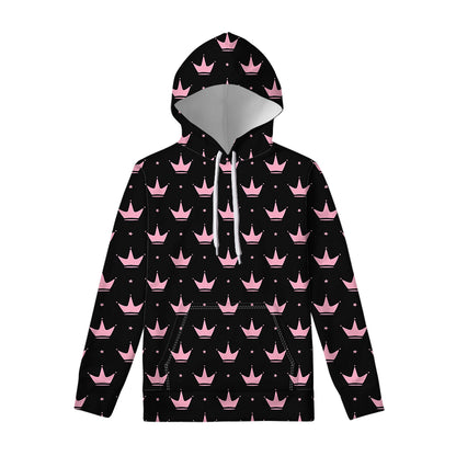 Pink Crown Pattern Print Pullover Hoodie