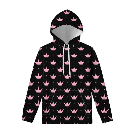 Pink Crown Pattern Print Pullover Hoodie
