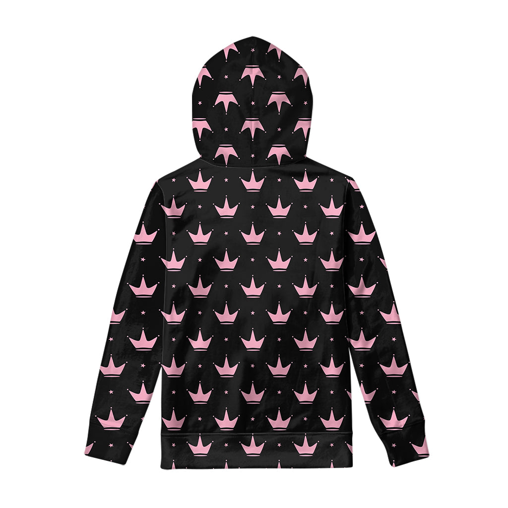 Pink Crown Pattern Print Pullover Hoodie