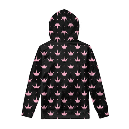 Pink Crown Pattern Print Pullover Hoodie