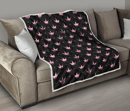Pink Crown Pattern Print Quilt