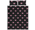 Pink Crown Pattern Print Quilt Bed Set