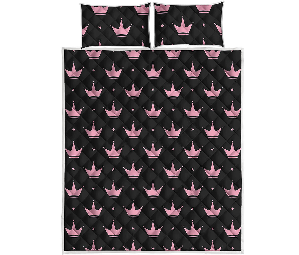 Pink Crown Pattern Print Quilt Bed Set