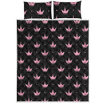 Pink Crown Pattern Print Quilt Bed Set