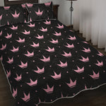 Pink Crown Pattern Print Quilt Bed Set