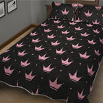 Pink Crown Pattern Print Quilt Bed Set