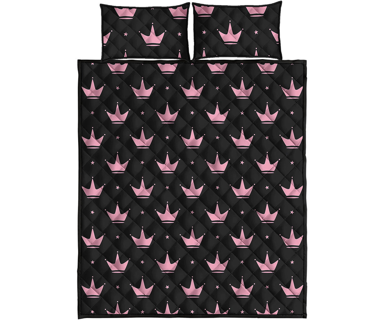 Pink Crown Pattern Print Quilt Bed Set