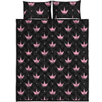 Pink Crown Pattern Print Quilt Bed Set
