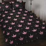 Pink Crown Pattern Print Quilt Bed Set