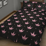 Pink Crown Pattern Print Quilt Bed Set