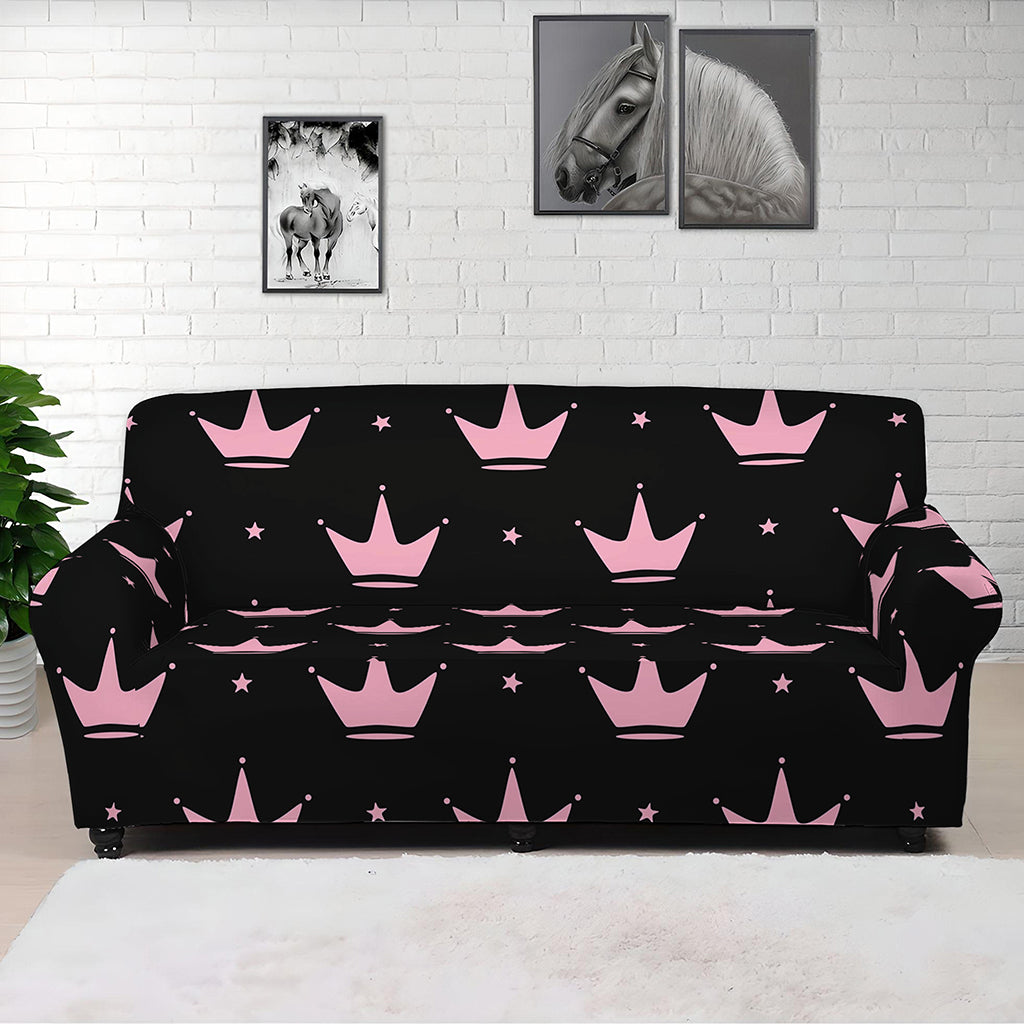 Pink Crown Pattern Print Sofa Cover