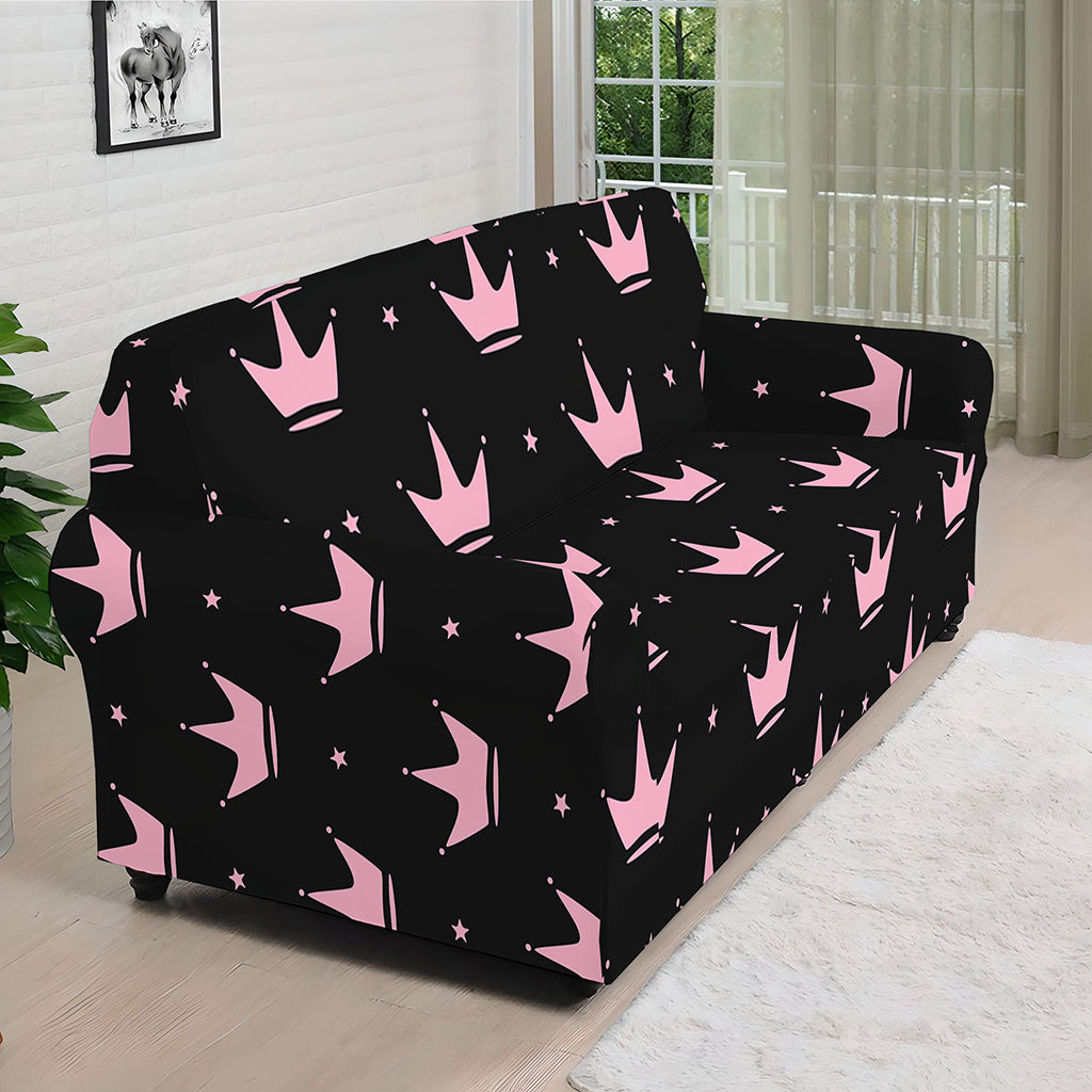 Pink Crown Pattern Print Sofa Cover