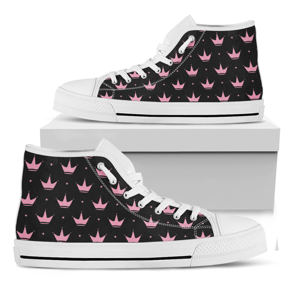 Pink Crown Pattern Print White High Top Shoes