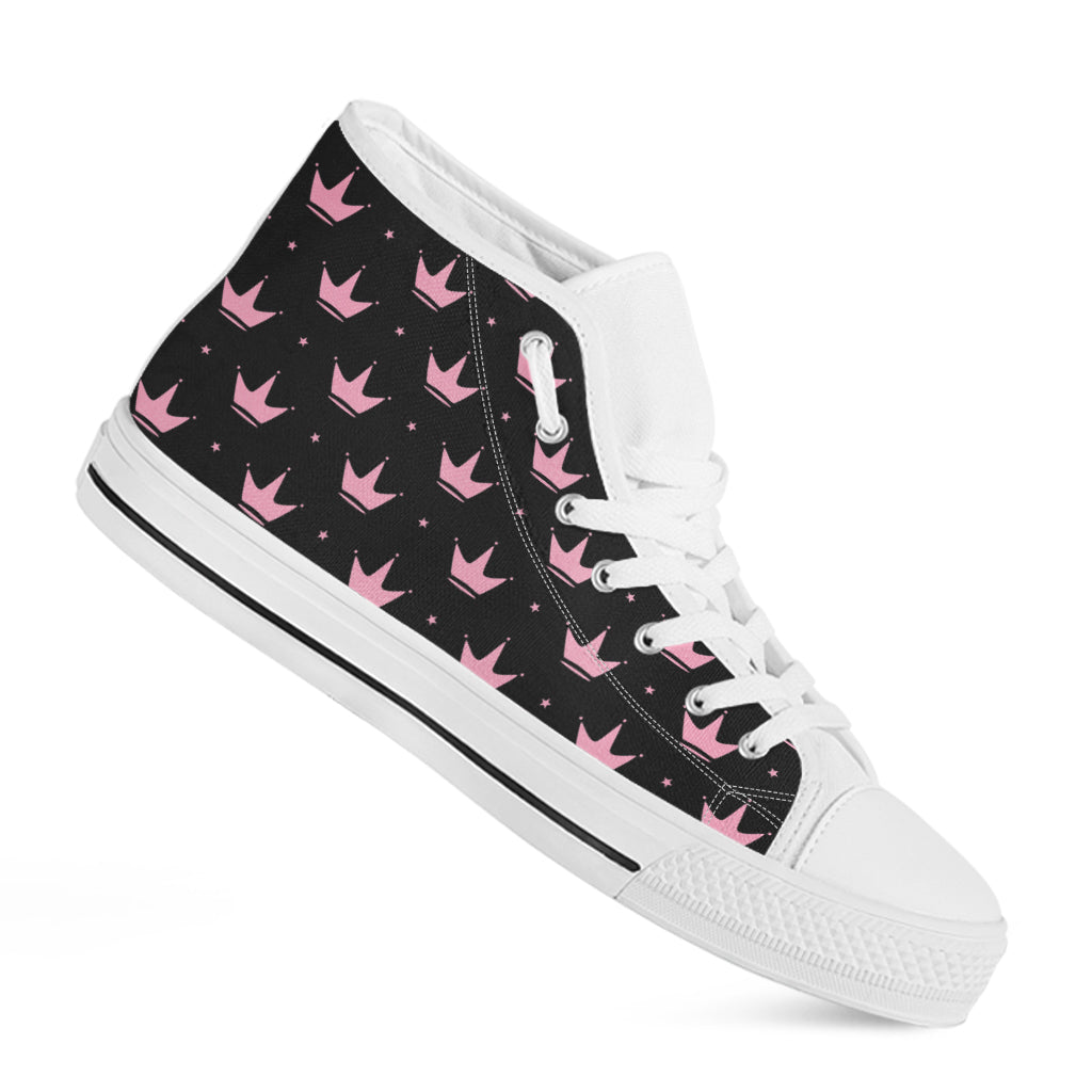 Pink Crown Pattern Print White High Top Shoes