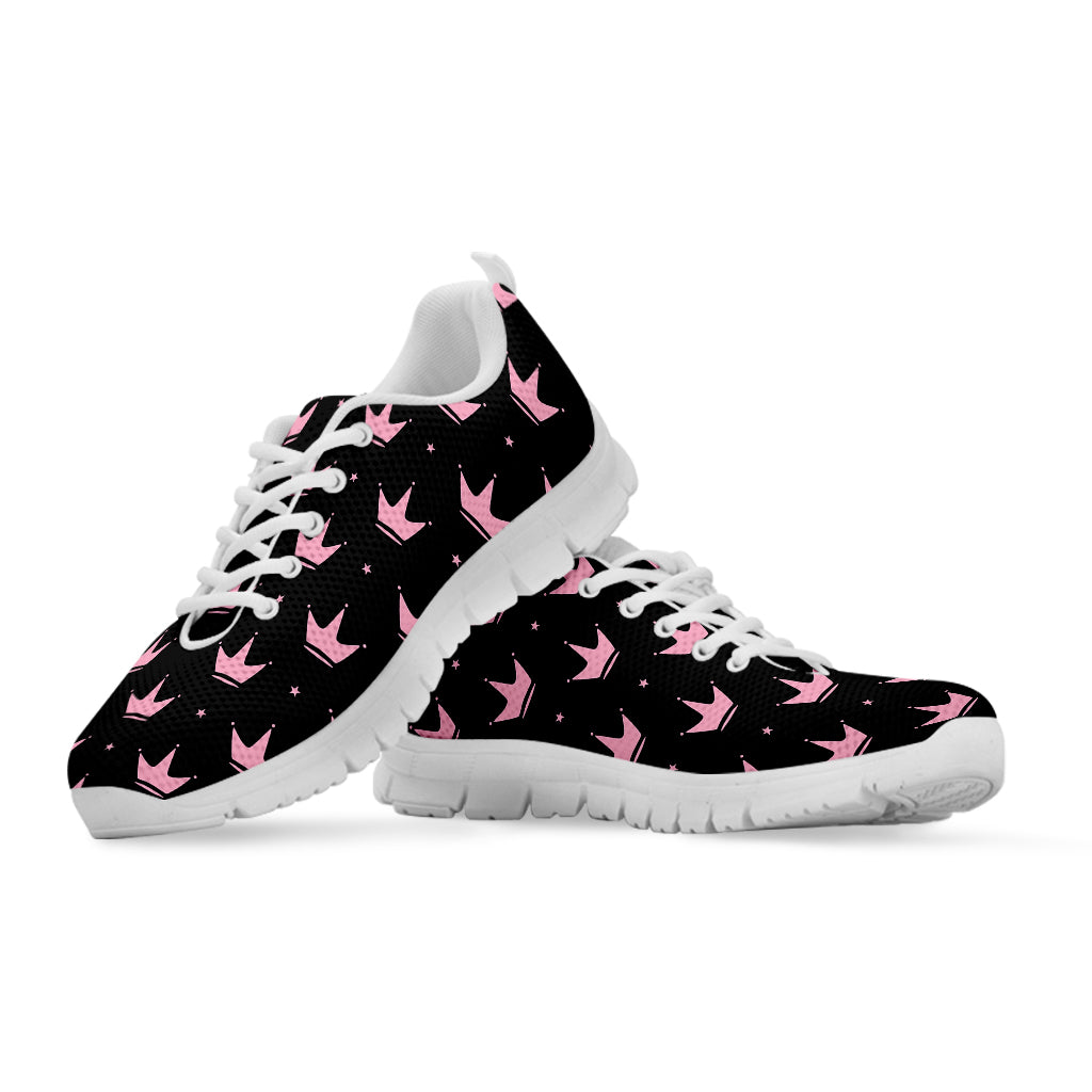 Pink Crown Pattern Print White Sneakers