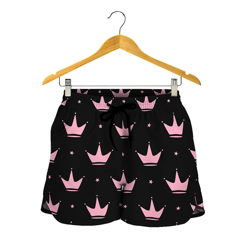 Pink Crown Pattern Print Women's Shorts