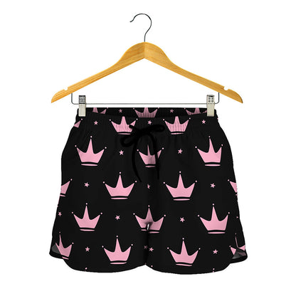 Pink Crown Pattern Print Women's Shorts