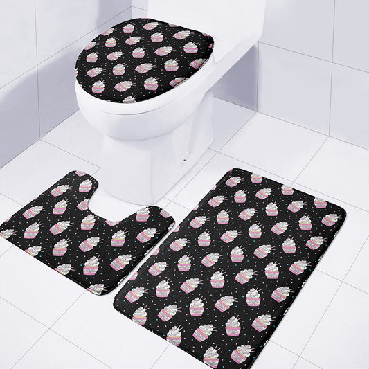 Pink Cupcake Pattern Print 3 Piece Bath Mat Set
