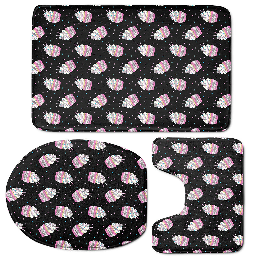 Pink Cupcake Pattern Print 3 Piece Bath Mat Set