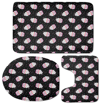 Pink Cupcake Pattern Print 3 Piece Bath Mat Set