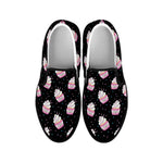 Pink Cupcake Pattern Print Black Slip On Shoes