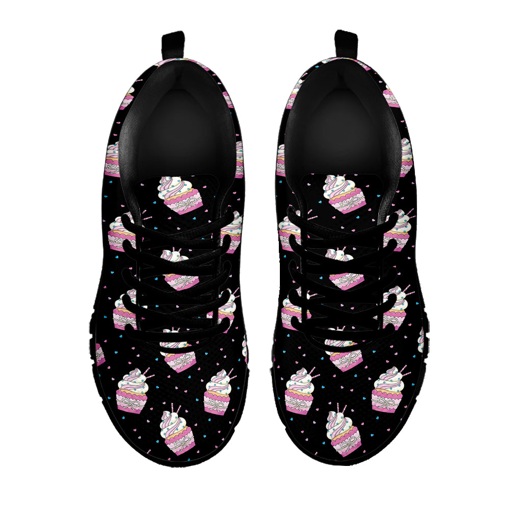 Pink Cupcake Pattern Print Black Sneakers