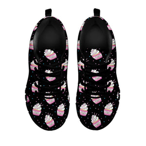 Pink Cupcake Pattern Print Black Sneakers