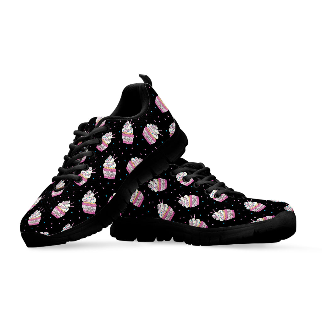 Pink Cupcake Pattern Print Black Sneakers