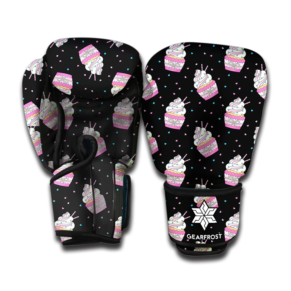 Pink Cupcake Pattern Print Boxing Gloves